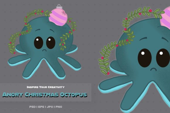 Angry Christmas Octopus Character